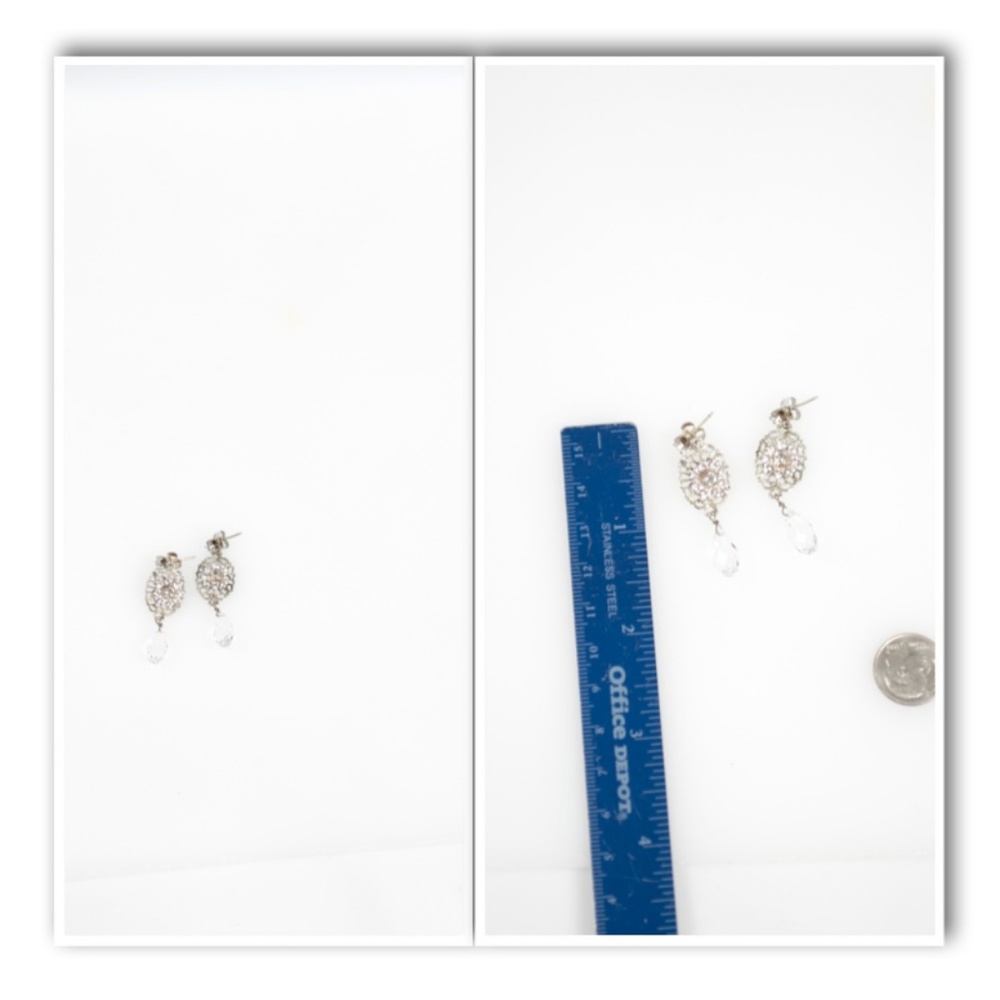 Hand Made Crystal Drop Silvertone Wedding Earrings